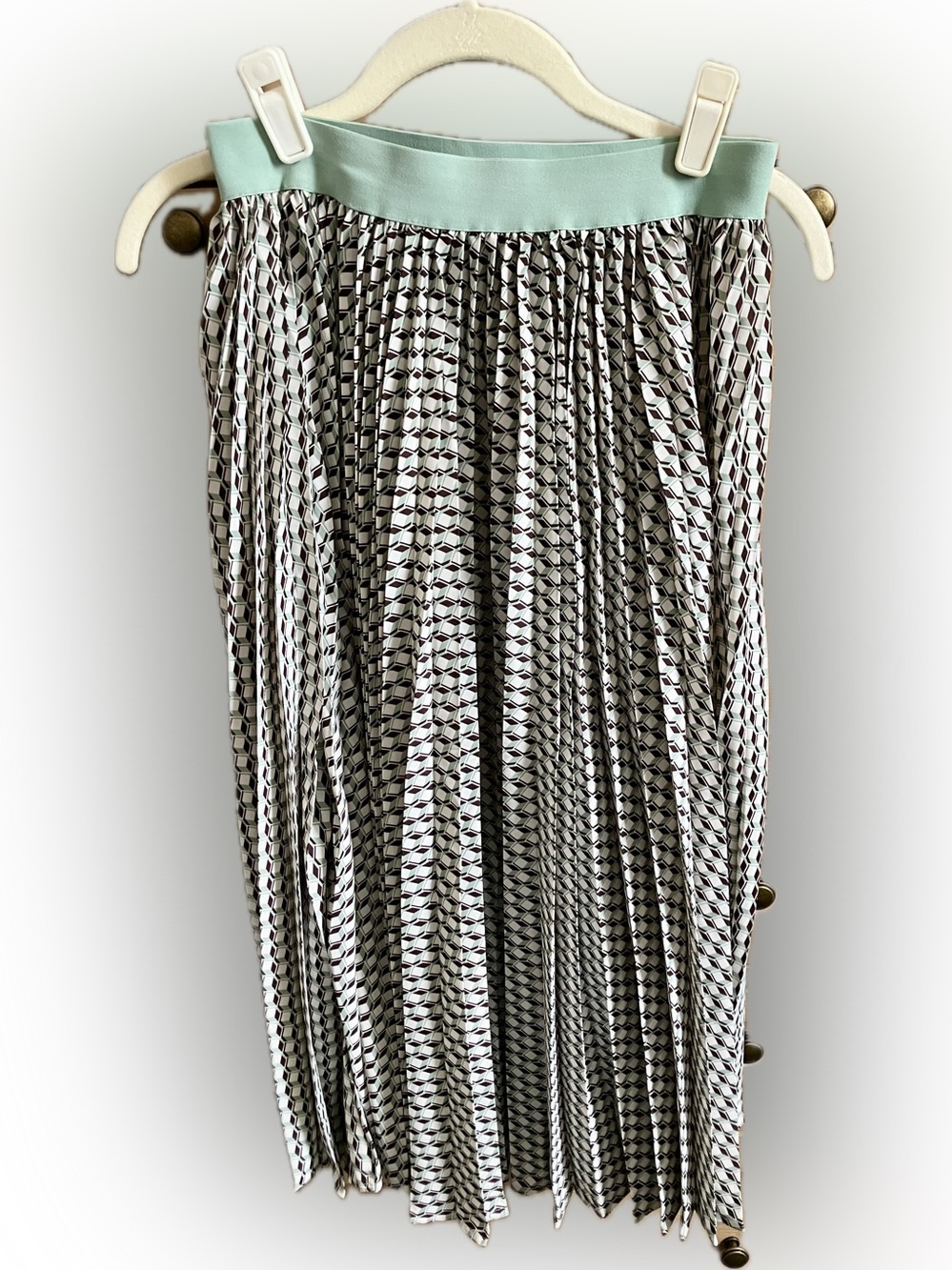 Mint Waist Geometric Print Pleated Skirt